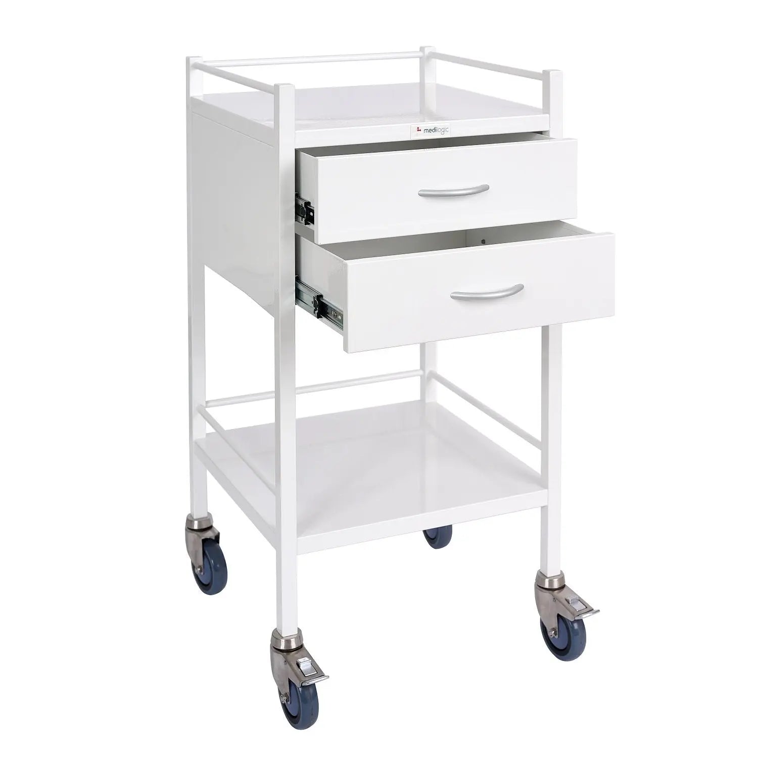 Qube Instrument Trolley Powder Coated White - 2 Drawers Medilogic