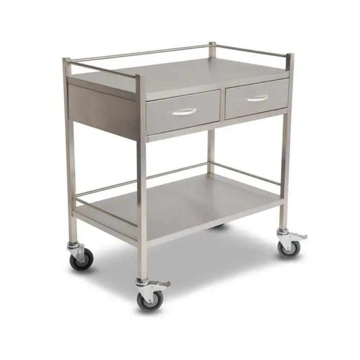 Qube Stainless Steel Instrument Trolley 2 Drawers Side by Side W800 x D490 x H900mm Smik Care