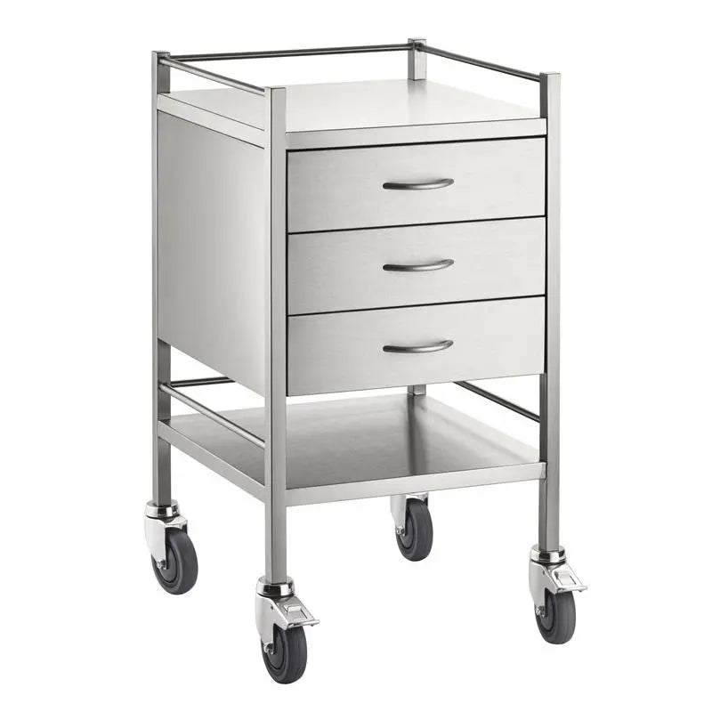 Qube Stainless Steel Instrument Trolley 3 Drawers W490 x D490 x H970mm (GD0990) Smik Care