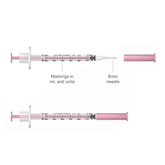 Terumo Unisharp 0.3mL Fixed Needle Syringe 31G x 8mm with Pink Plunger - Box (100) Terumo