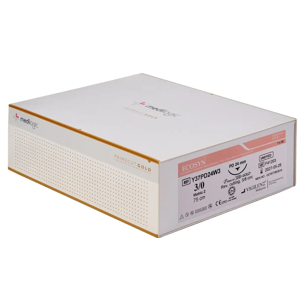 Vigilenz Ecosyn 3-0 24mm Primecut Gold PD 75cm UNDYED Sutures - Box (36) Vigilenz