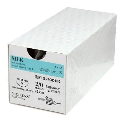 Vigilenz Silk 5-0 12mm CD 75cm Sutures - Box (12) Vigilenz