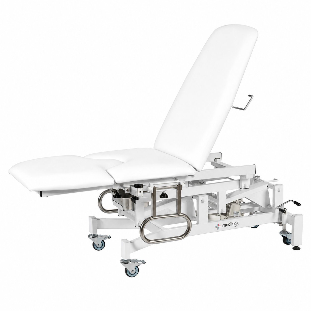 LOGIFORM Deluxe Electric Gynaecology Couch White Frame and White Vinyl