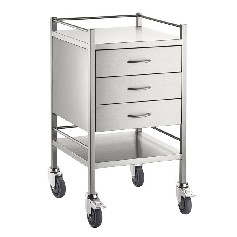 Qube Stainless Steel Instrument Trolley 3 Drawers W490 x D490 x H970mm (GD0990)