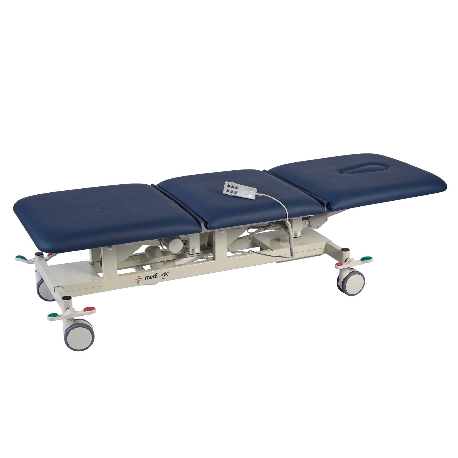 LOGIFORM Deluxe 3 Section Full Electric Couch with Central Locking Castors Navy Blue