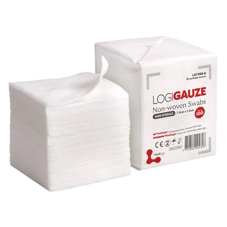 LOGIGAUZE Non-Woven Swabs 7.5cm x 7.5cm Non-Sterile - Carton (100 x 100Packs)