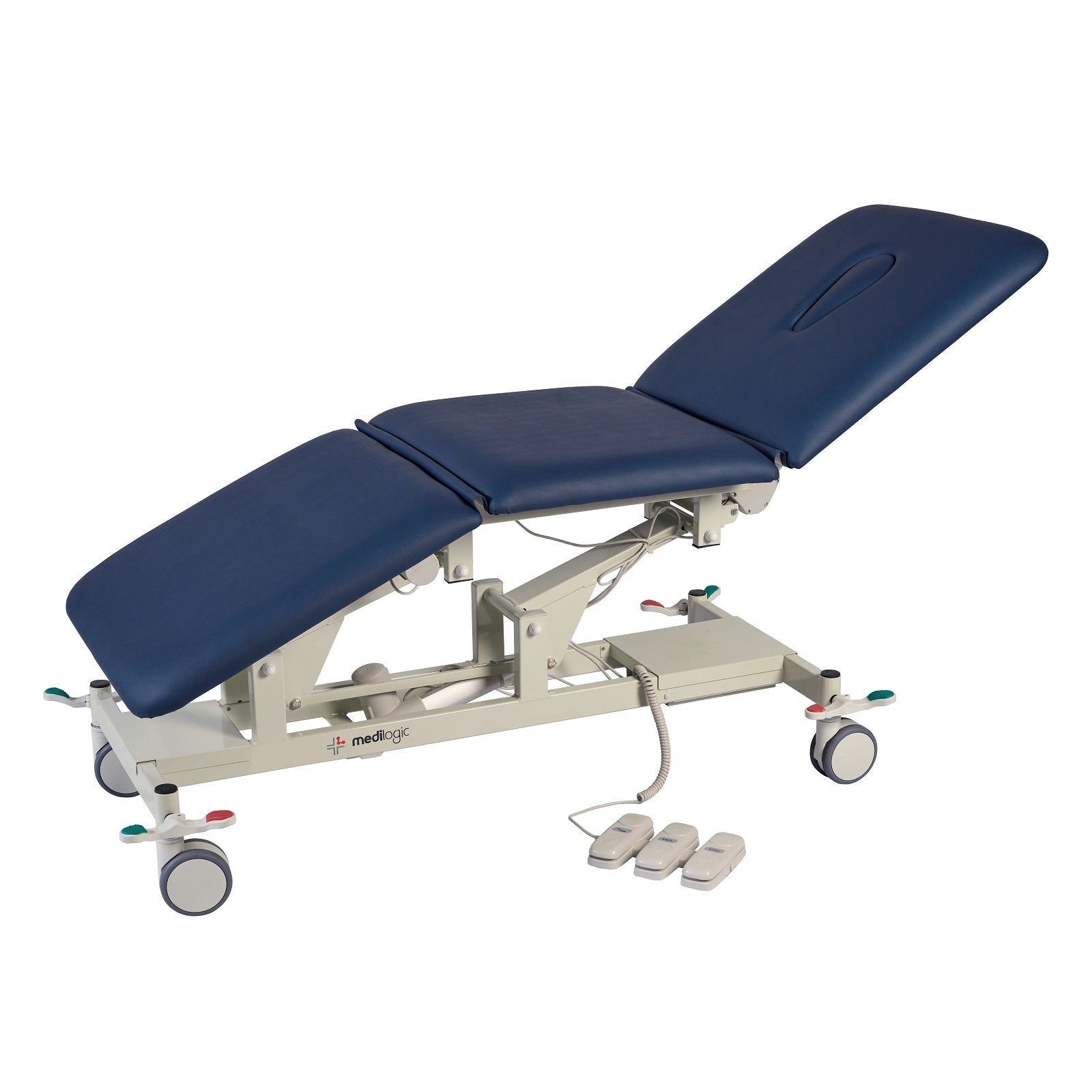 LOGIFORM Deluxe 3 Section Full Electric Couch with Central Locking Castors Navy Blue