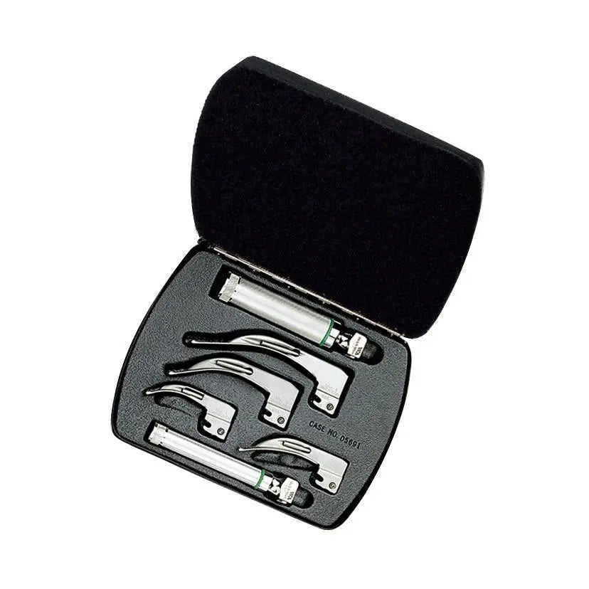 WELCH ALLYN Fibre Optic MacIntosh Laryngoscope Set with Case w/ blades 1, 2, 3, 4 Welch Allyn