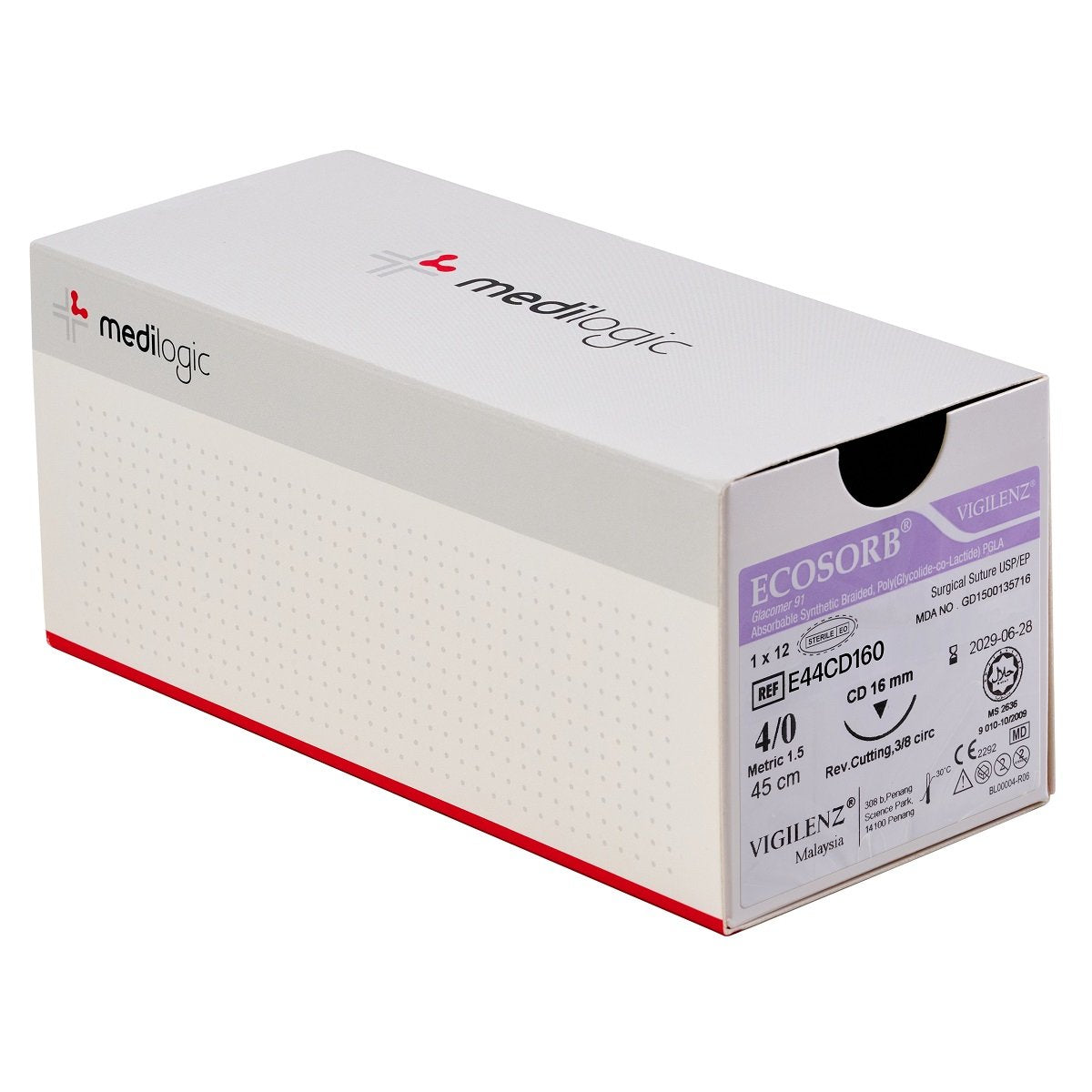 Vigilenz Ecosorb 4-0 16mm CD 45cm Violet Sutures - Box (12)