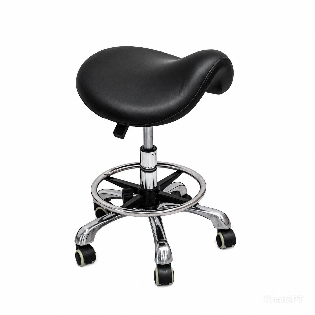 LOGIFORM Premium Saddle Stool Gas Lift w Foot Ring Black Cushion Seat