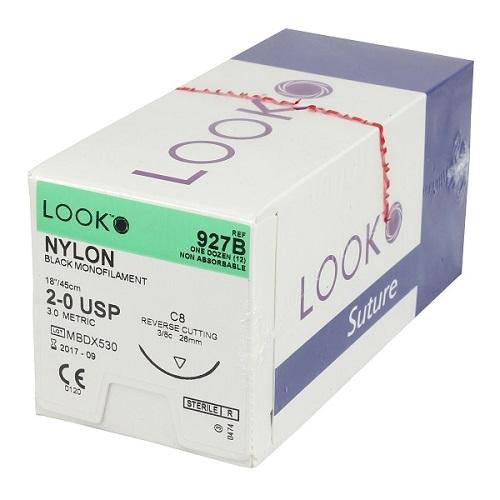 Look Nylon 6/0 Suture 45cm 12mm C17 - Box (12) Look