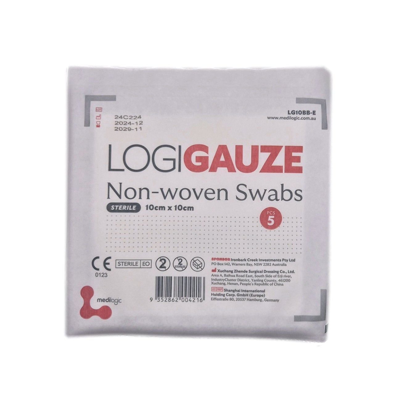 LOGIGAUZE Sterile Non-Woven Swabs 10cm x 10cm x 5 - Each