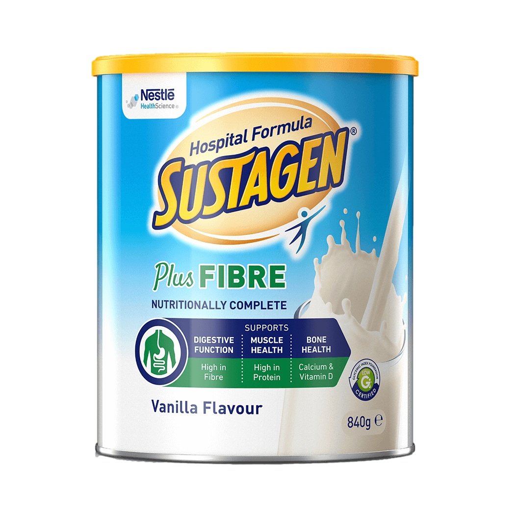 Sustagen Hospital Formula Plus Fibre Chocolate 840g Can - Carton (6)