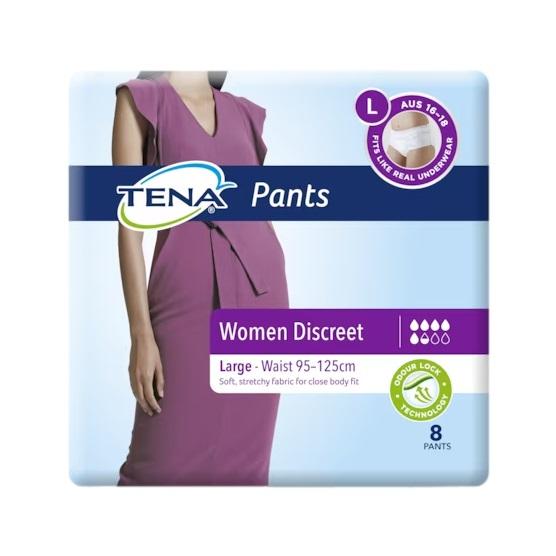TENA Pants Discreet Women Large - Carton 24 (3 Packs of 8)