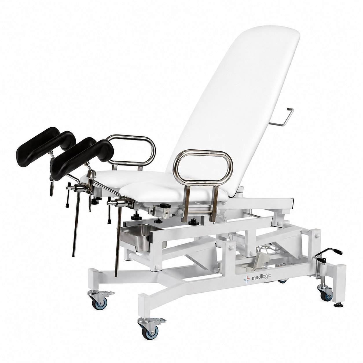 LOGIFORM Deluxe Electric Gynaecology Couch White Frame and White Vinyl