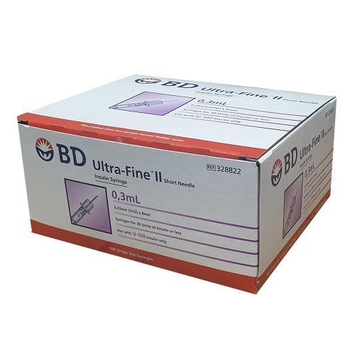 BD Ultra-Fine Insulin Syringe 0.3mL 31G x 8mm - Box (100)