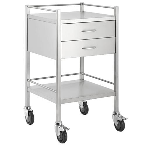 Qube Stainless Steel Instrument Trolley 2 Drawers W500 x D500 x H900mm