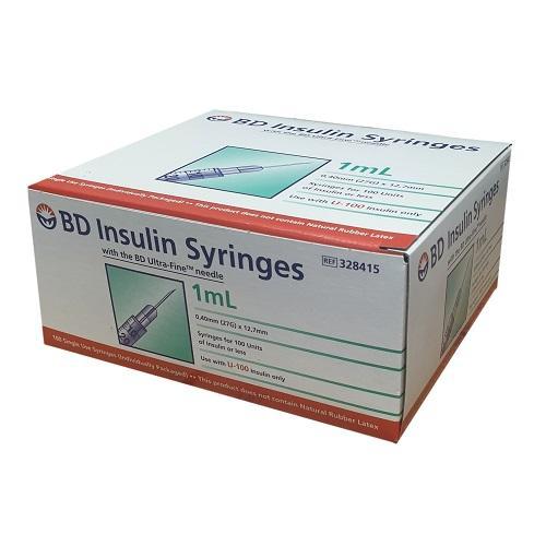 BD Ultra-Fine Insulin Syringe 1ml 27g x 13mm (1/2) - Box (100)